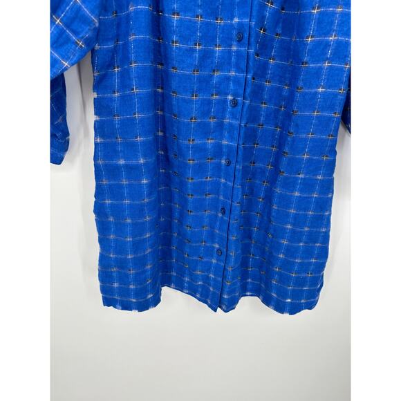 Chicos Blue Rosemarie Window Linen 3/4 Shirt Moroccan Tunic Button Down Sz 1 NWT - Picture 4 of 8
